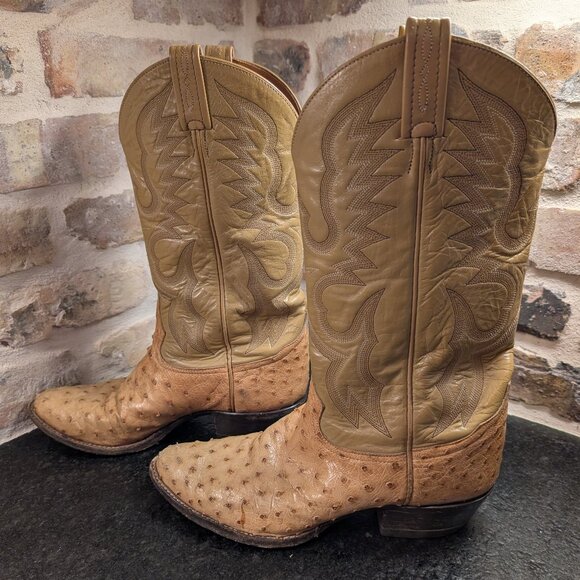 Vintage Tony Lama Vintage Mens cowboy boots Full Quill Ostrich #8085 Size 8 1/2 - Picture 2 of 14